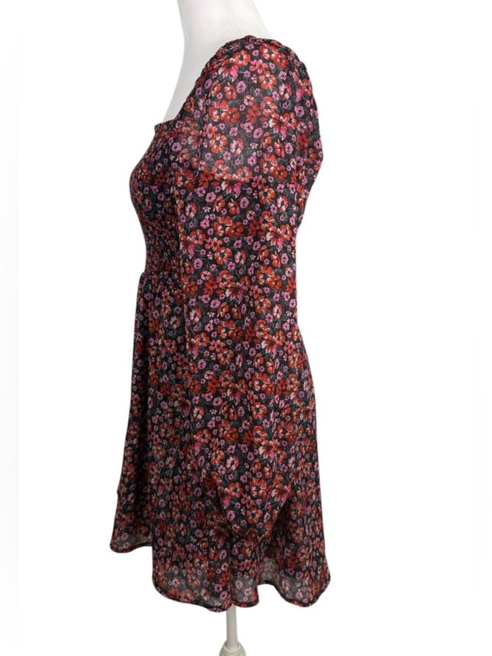 mi ami Floral Tunic Dress, Square Neck, Long Sleeves, Size M, Boho Vibes - Picture 6 of 11